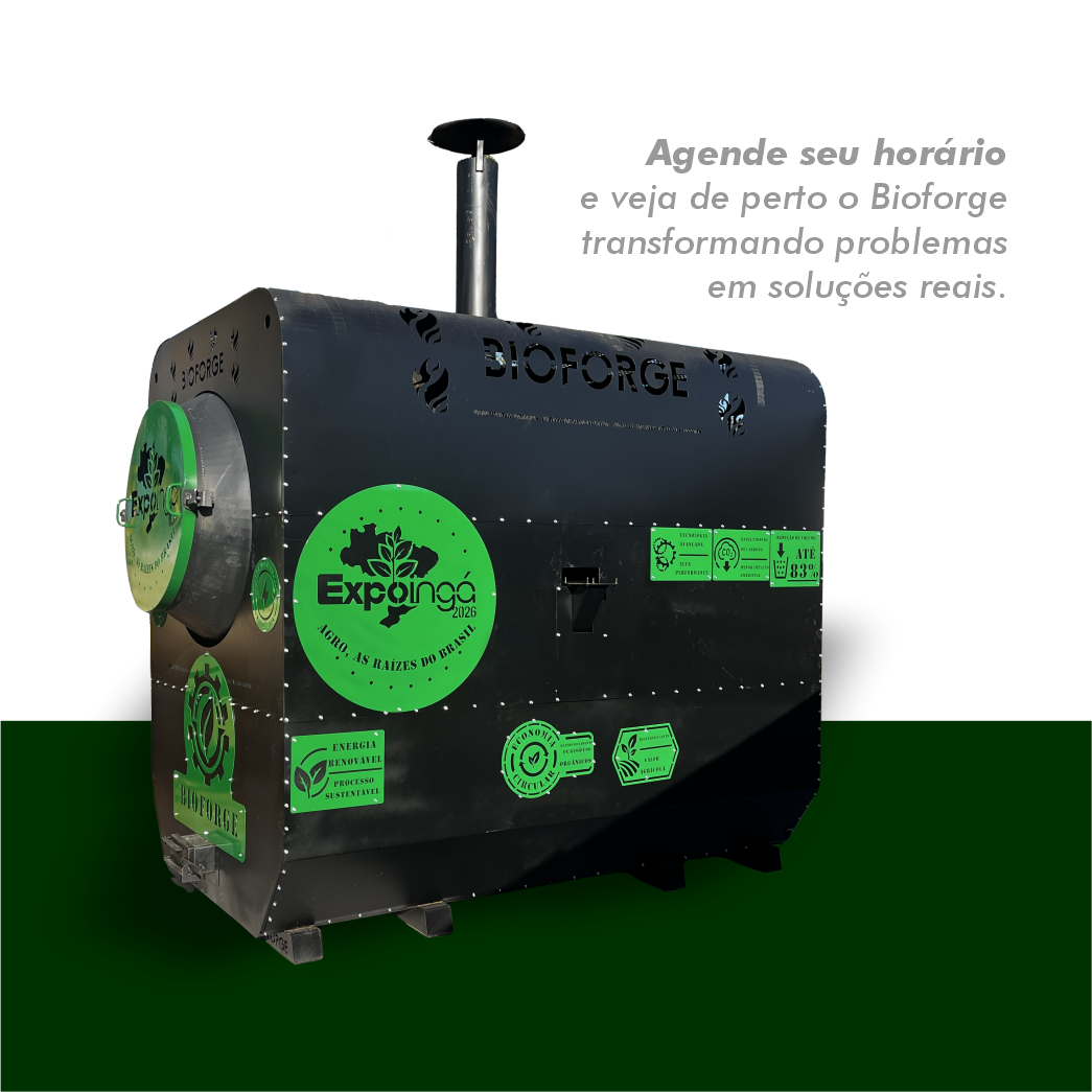 Arte do BIOFORGE com chamada para agendar um horário